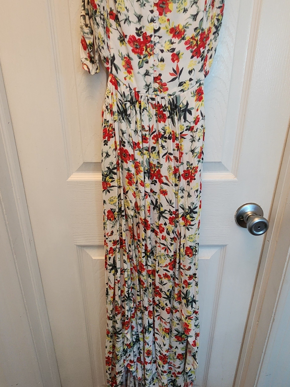 Lulu's White Maxi Dress with Red & Yellow Floral Print